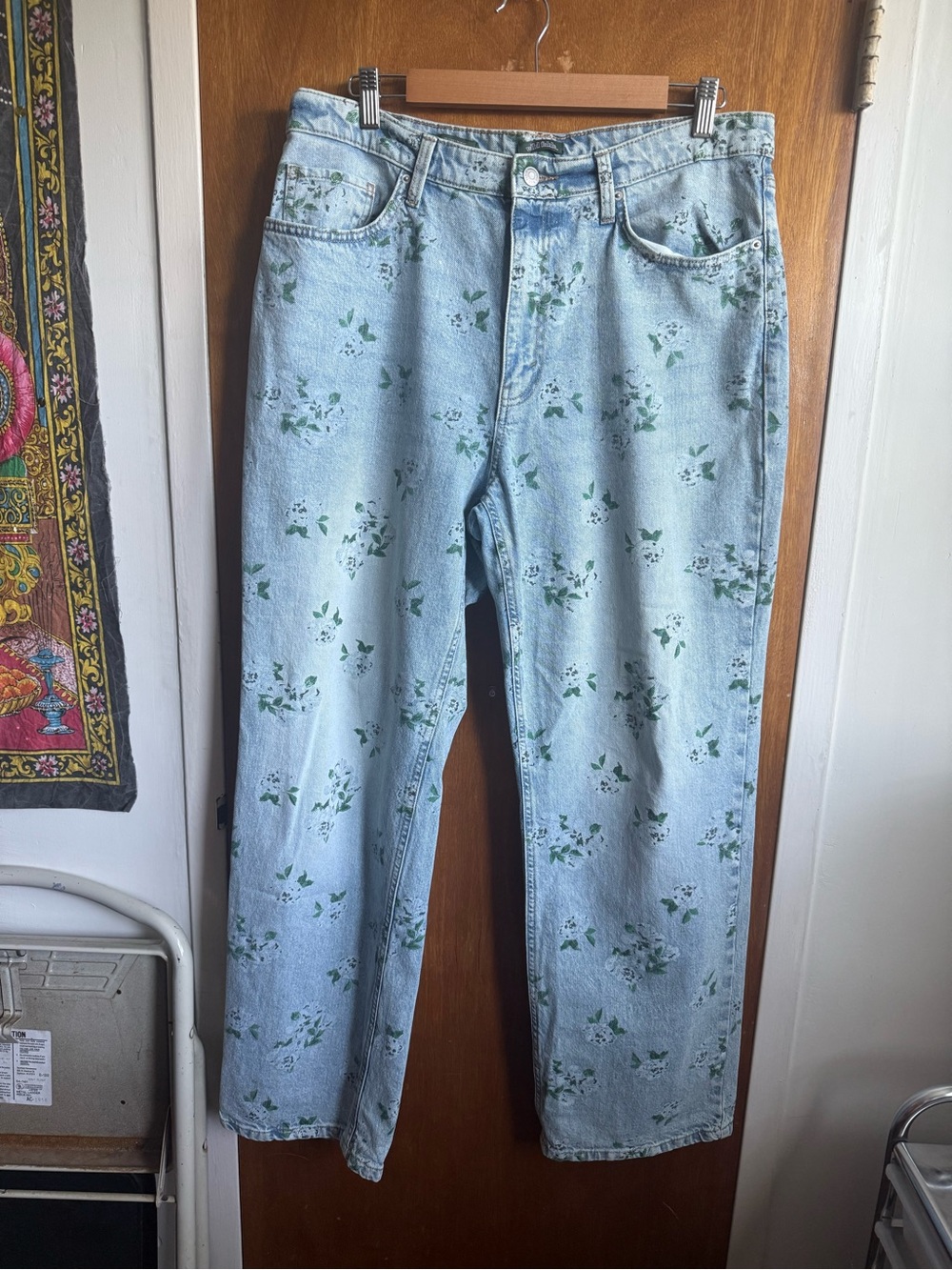 wild fable Light Blue Denim Jeans with Green Floral Print